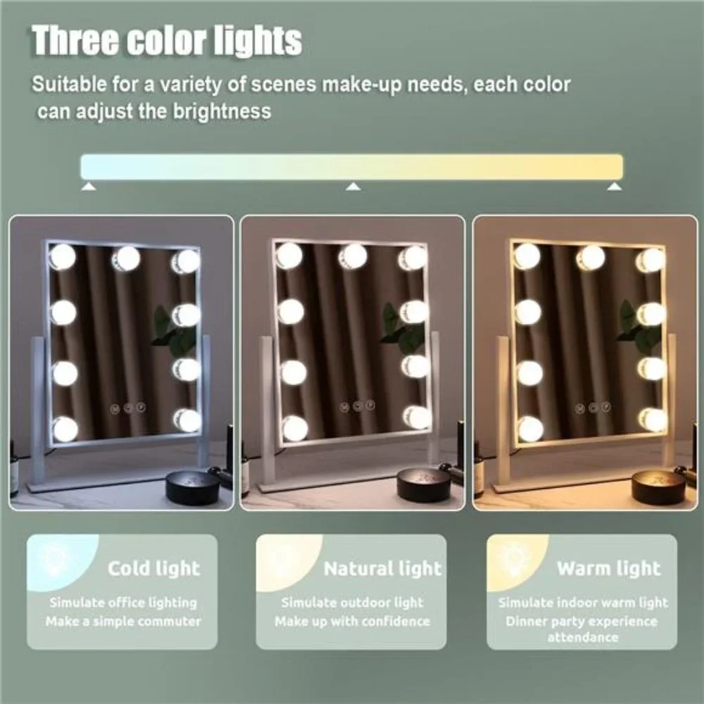 Vanity Mirror with Lights Lighted Vanity Mirror with 9 LED Bulbs Tabletop